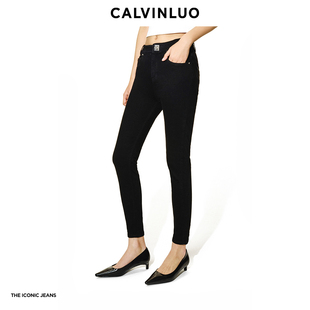 calvinluo黑色紧身牛仔裤，九分铅笔裤，24001秦岚同款
