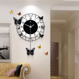 摇摆客厅挂钟创意蝴蝶装饰静音，时钟艺术个性石英，壁钟时尚简约钟表