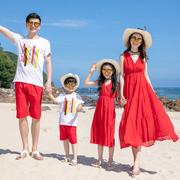 撞色拼接，红色纯色，度假沙滩裙