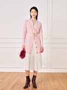 绒绒家粉色羊绒针织衫外套2023高端设计感纽扣，中长款羊毛开衫