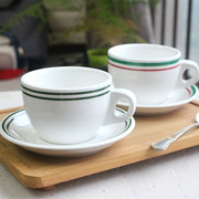 红线双线咖啡杯连碟陶瓷杯，港式厚奶茶杯带托下午茶杯，牛奶杯餐厅