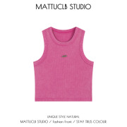 MATTUCLB 粉色甜盐系背心女无袖外穿工字复古酷辣妹运动休闲上衣
