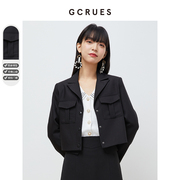 黑色短款西装女韩版小个子2024年春秋气质时尚西装领外套长袖