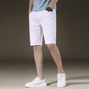 夏季白色牛仔短裤，男潮流五分裤韩版修身直筒百搭薄款弹力休闲中裤
