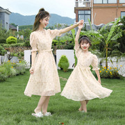 高端亲子装夏季母女装雪纺连衣裙洋气韩版公主裙夏季时髦裙子