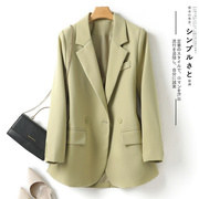 高级感绿色小西装外套女2023年春秋韩版修身小个子西服女上衣