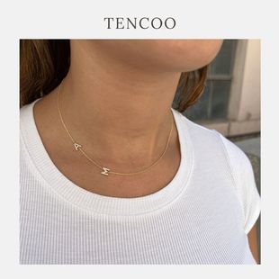 tencoo定制满钻字母项链，不对称侧边吊坠项链，小众法式钻石锁骨链