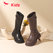 红蜻蜓女童鞋冬季长筒靴加绒时尚复古长靴韩版学院高筒靴