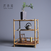 竹制日式双层茶具展示架茶室茶，桌面摆件多宝阁茶棚，兰花架实木杯架