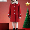 女童毛领双面羊绒呢大衣外套韩版加厚口袋洋气红色中长款冬季棉服
