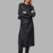 massino dutti女装 黑色低圆领真皮皮衣 MD机车短款夹克外套 秋季