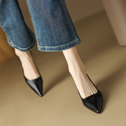 SAIFEI简约款高跟鞋小众设计尖头浅口黑色羊皮纯色日常套脚单鞋女