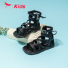 红蜻蜓女童夏季罗马凉鞋，简约英伦复古编织中大童沙滩鞋子