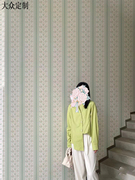 简约绿色蕾丝碎花美式条纹，壁纸田园乡村客厅卧室背景墙定制壁画