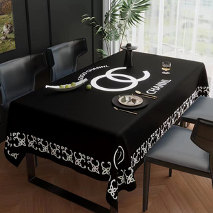 神秘黑色桌布简约高级感餐桌台布棉麻，防水圆形布定制(布定制)电视柜茶几布