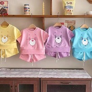 韩版童装女宝宝卡通糖果色夏季两件套婴幼儿老鼠棉运动休闲套装