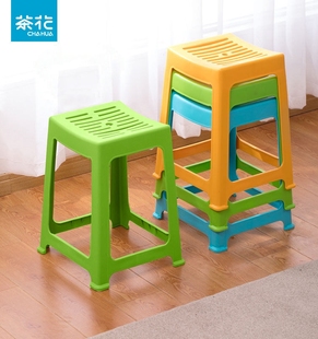 茶花塑料凳子加厚塑料高凳浴室凳家客厅餐桌条纹，凳塑料简约防滑凳