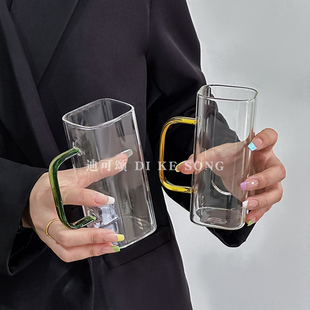 杯子女2024家用高颜值咖啡杯高硼硅耐高温玻璃杯防烫把手水杯