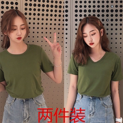 短轴女士短袖t恤夏天v字领体血衫丅裇侐恤皿韩版帅气上衣服9.9。