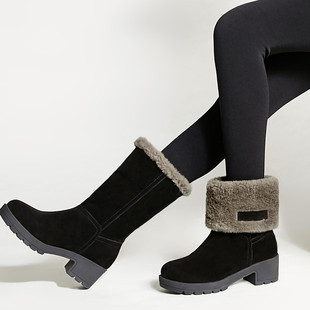 雪地靴女中筒冬季保暖加绒加厚防水防滑厚底靴子女2020大棉鞋