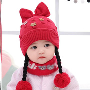 婴儿帽子秋冬季可爱超萌女宝宝，婴幼儿儿童假发，毛线帽护耳针织冬天