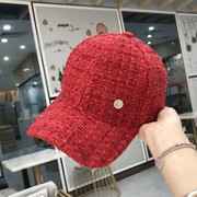 夏季帽子女红色网红款格子M标棒球帽时尚韩版百搭鸭舌帽秋冬天遮