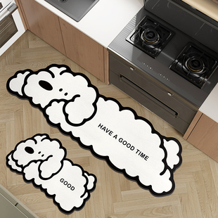 卡通狗狗厨房地垫可擦免洗家用皮革脚垫防滑防油防水耐脏长条地毯