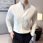 英伦风潮流衬衫男长袖冬季高级感韩版修身VS领商务休闲白衬衣