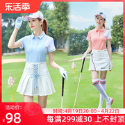 高尔夫球女士短袖t恤polo衫翻领，运动休闲女装，白蓝色(白蓝色)撞色上衣服装