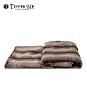 美式皮草毛绒毯子双人沙发盖毯加绒欧式咖色条纹样板房春秋床尾毯