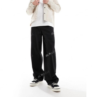 男子宽松黑色斜纹棉布裤英国2024春日常运动休闲长裤