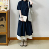 自制日系工装风藏青色衬衫裙女夏小个子学生短袖松弛感穿搭连衣裙