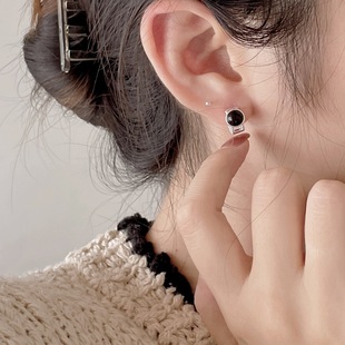 范智乔 韩国韩版925纯银黑玛瑙耳钉耳环简约时尚气质ins风耳饰