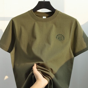 vintage古着纯棉军绿色短袖t恤女夏季设计感学生宽松chic港风上衣