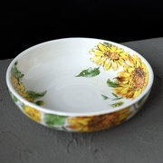 创意陶瓷向日葵深菜盘沙拉，盘盘外贸出口深盘菜盘子