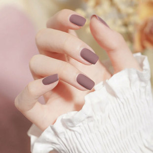 烟灰紫色磨砂mini短方圆假指甲片，成品纯色简约成品哑光穿戴美甲贴