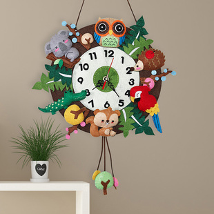 不织布儿童diy森林挂钟创意钟表手工，布艺制作材料，包卡通(包卡通)动物挂饰