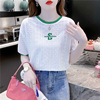 撞色蕾丝镂空白色，t恤女短袖2024夏韩版宽松圆领体恤刺绣上衣
