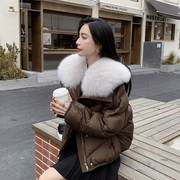 平湖羽绒服女款高端短款2023年时尚狐狸大毛领小个子冬季外套