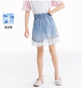 mini小平鸟童装女童，牛仔裙2024夏装短裙子儿童半身裙