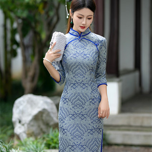 老上海旗袍2023年秋季长袖中国风复古气质优雅改良日常连衣裙