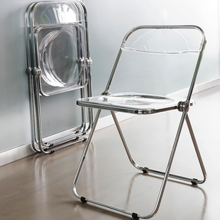 妙home中古vintage复刻透明靠背折叠椅现代家用餐椅，网红简约椅子