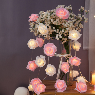 led玫瑰花小彩灯串串灯，室内求婚氛围灯，生日场景布置少女房间装饰