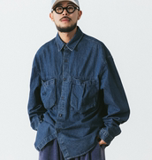anglan韩网22直邮设计师品牌牛仔工装口袋衬衫