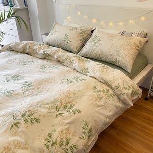 恬静 田园纯棉四件套美式植物床上用品单人双人被套2x2.3全棉床笠