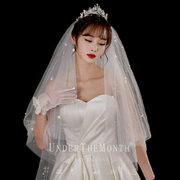 新娘结婚主婚纱头纱超仙森系复古网红拍照道具，白色闪闪星空头纱