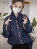 牛仔衬衫女2021韩版小众设计感小金扣深蓝色休闲欧货衬衣上衣