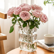 花瓶摆件客厅插花网红方形水养鲜花玫瑰玄关餐桌水晶玻璃高级感小