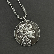 复刻古希腊饰品银币，纯银太阳神阿波罗狮子座星座硬币，项链古币吊坠
