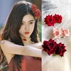 时尚美少女红色玫瑰花朵头花，异域风情发饰辣妹发夹森系海边头饰品